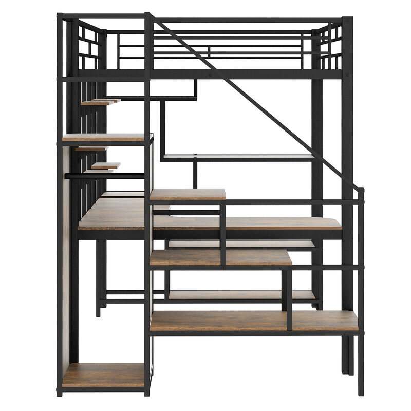 Merax Metal Loft Bed with Storage Staircase
