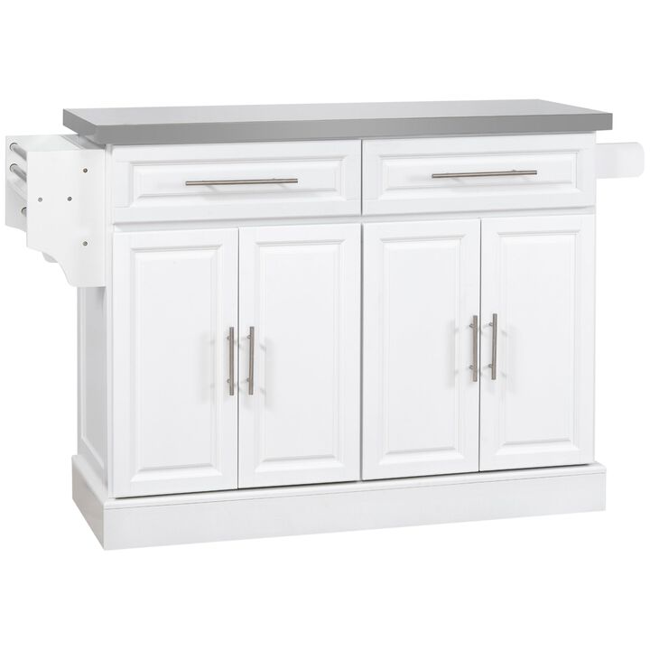 White Kitchen Helper: Portable Cart with Stainless Steel Top