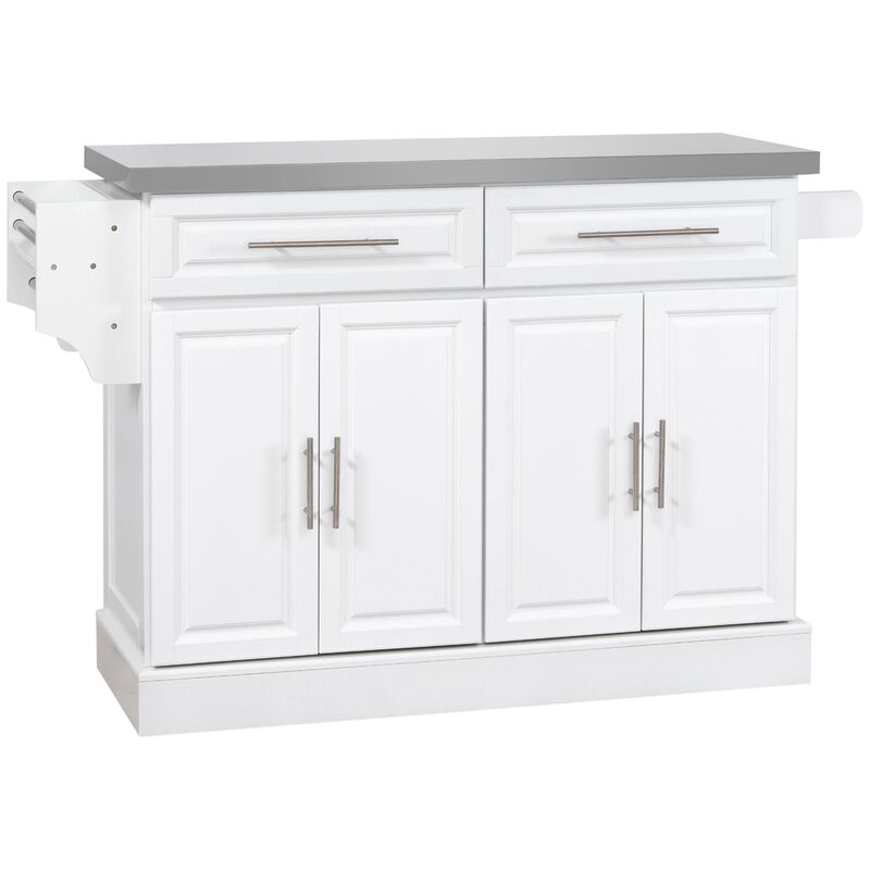 White Kitchen Helper: Portable Cart with Stainless Steel Top