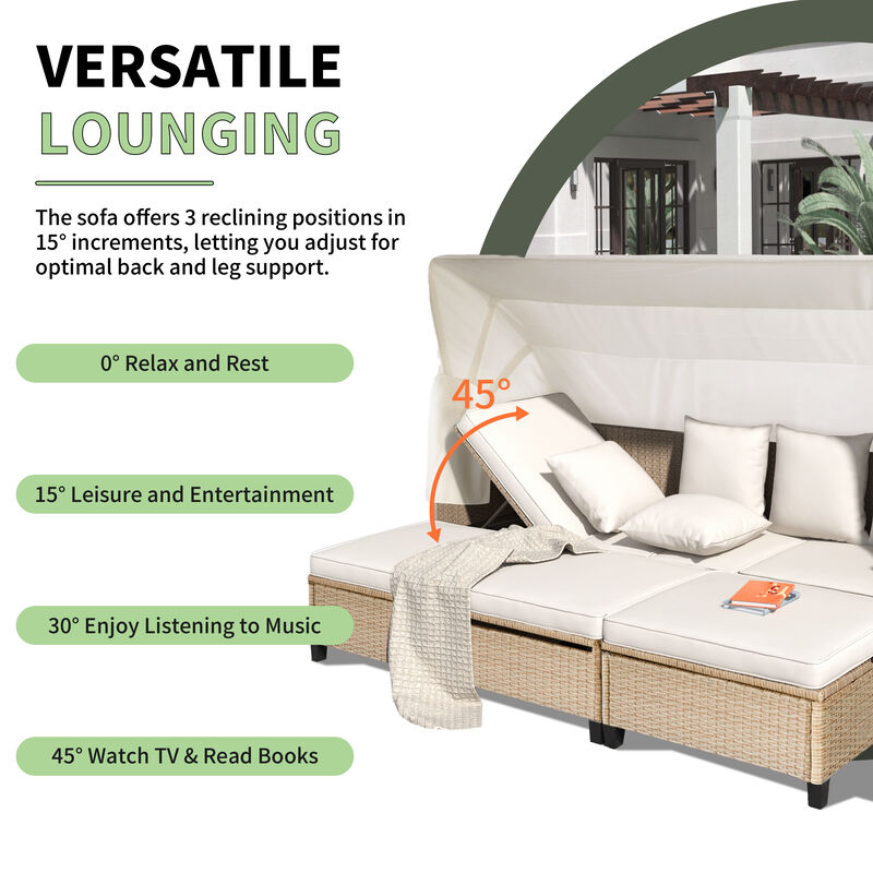 Merax UV-Proof Resin Wicker Patio Sofa Set with Canopy