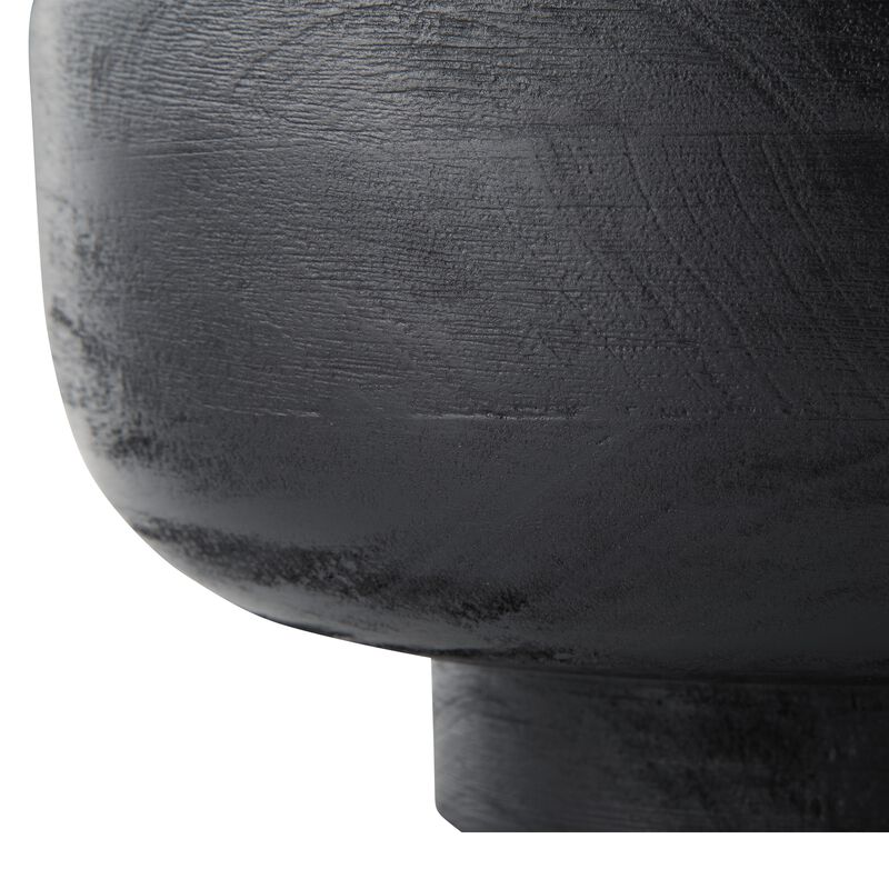 Nya 12 Inch Tabletop Decorative Bowl, Pedestal Round Base, Black Wood - Benzara