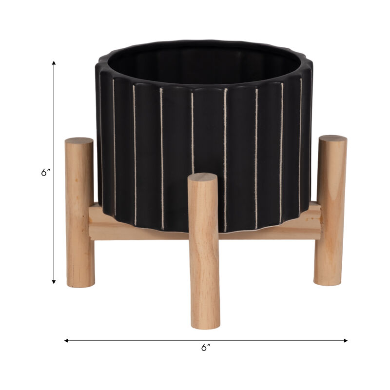 6" Cer Fluted Planter W/Stand