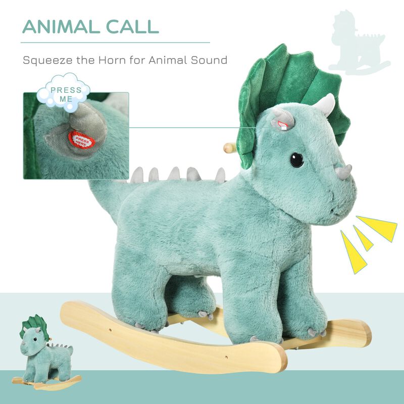 Green Dino Rocker: Triceratops Plush Rocking Horse for Toddlers 3-6 Years