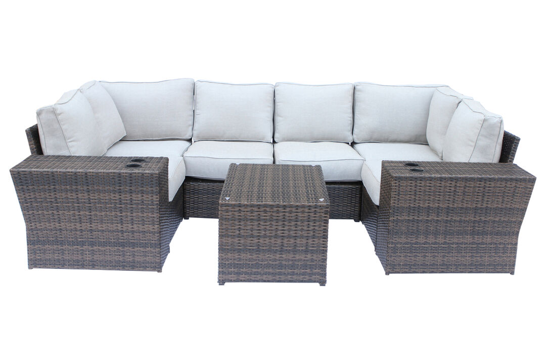 Living Source International 9-Piece Sectional Set with Cup Table in Espresso
