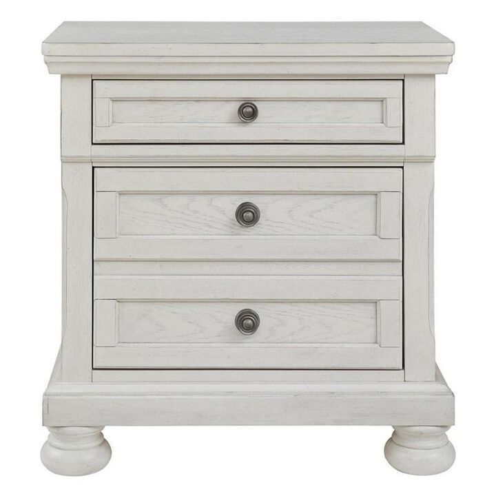 Julia 30 Inch Casual Nightstand, Wood, 2 Drawers, Pull Out Tray, White-Benzara