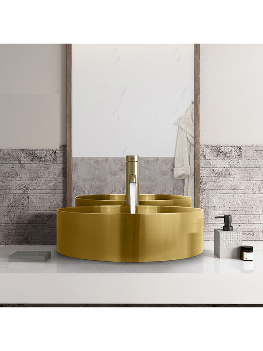 Stainless Steel Bathroom Sink with Mounting Ring & Pop-Up Drain Round Bowl Basin Rose Gold