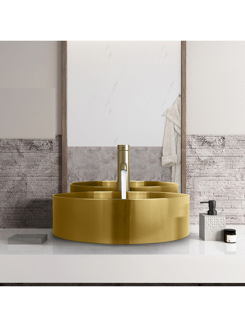 Stainless Steel Bathroom Sink with Mounting Ring & Pop-Up Drain Round Bowl Basin Rose Gold