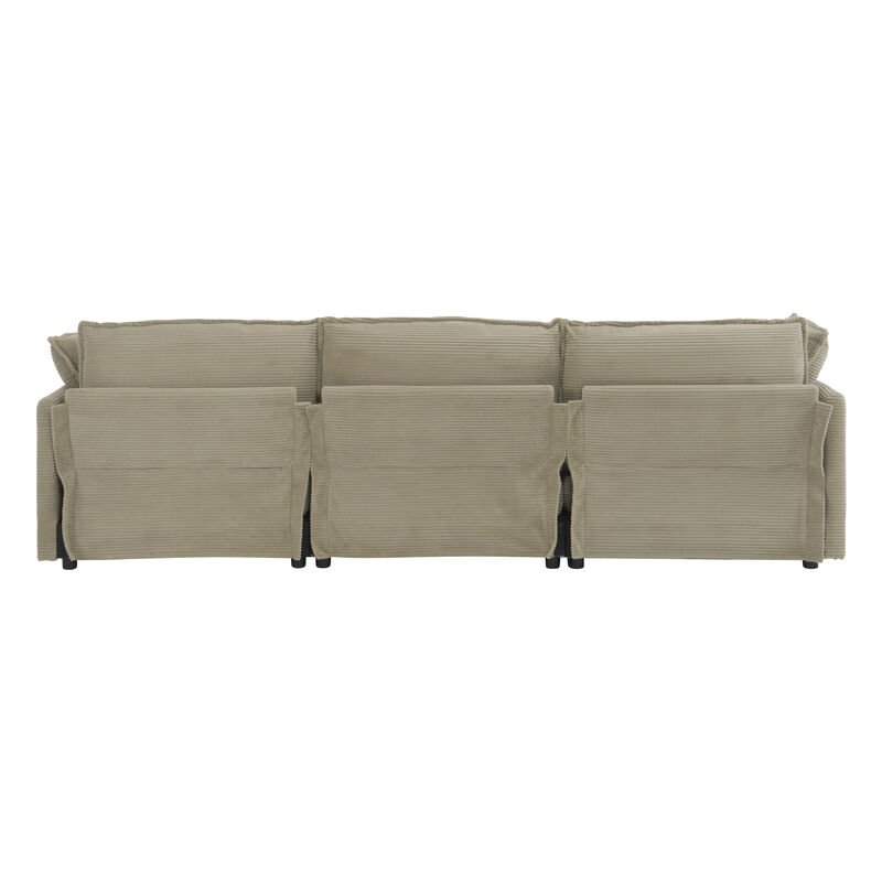 Merax Corduroy Sectional Sofa with Side Storage Pockets