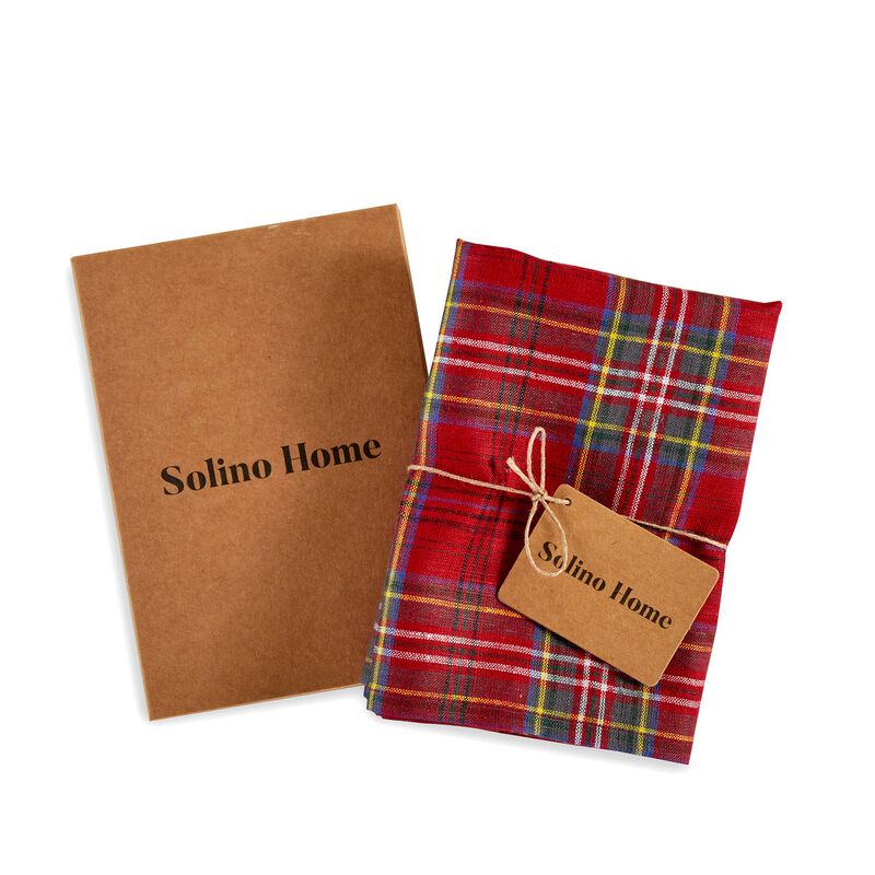 Solino Home 100% Pure Linen Kitchen Towels Set of 2 - 17 x 26 Inch | Classic Tartan Plaid