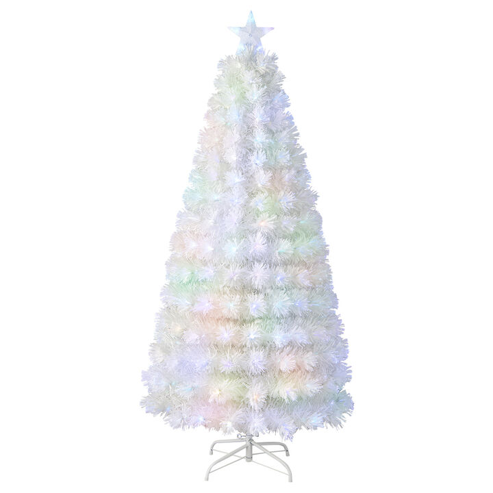 5/6/7 Feet Pre-Lit Fiber Optic White Snow-Flocked Artificial Christmas Tree