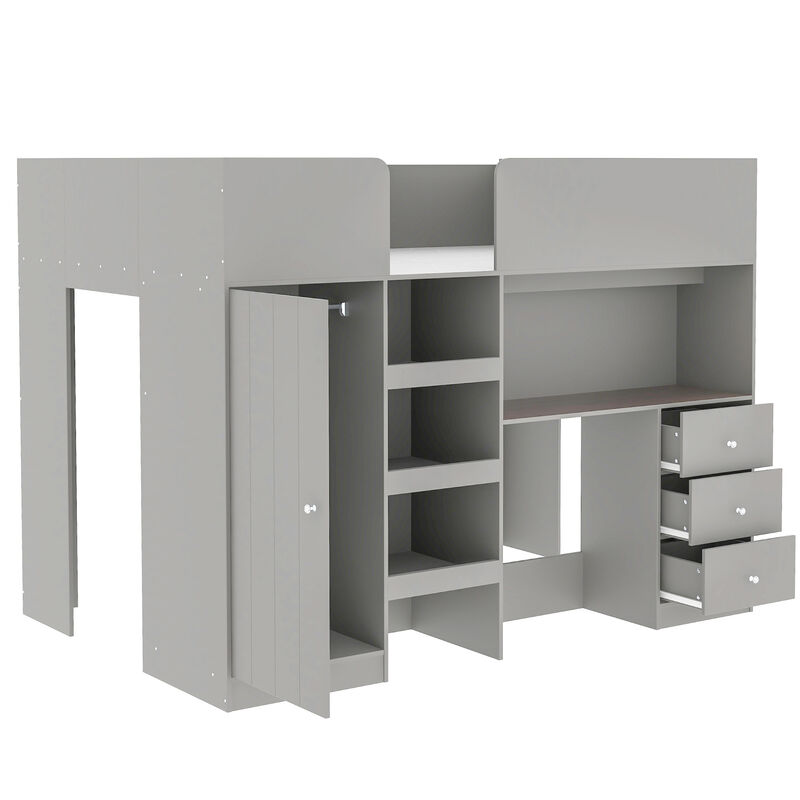 Merax Loft Bed with Wardrobe and Desk