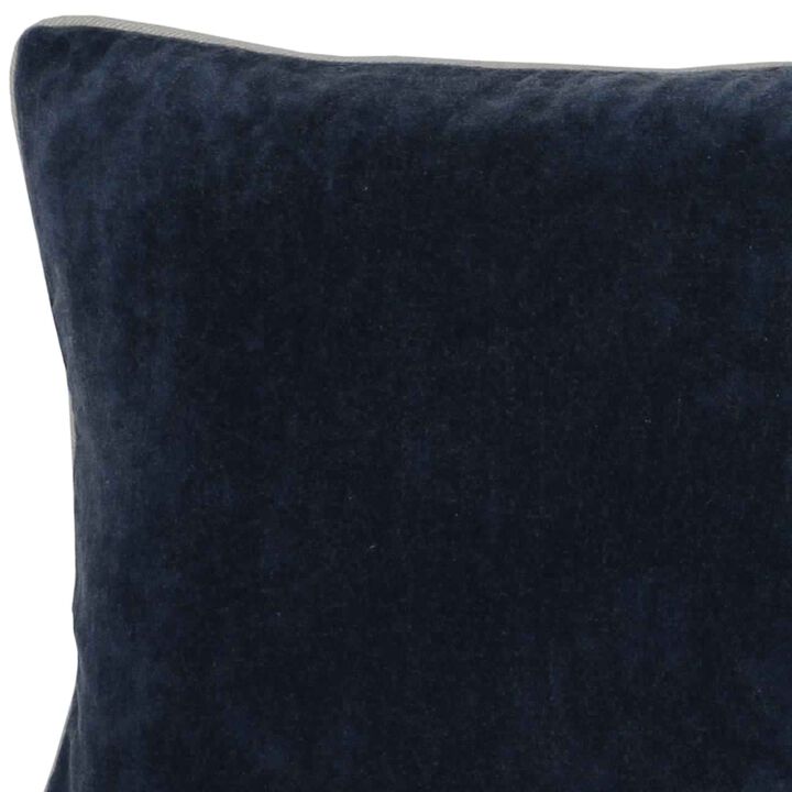Rectangular Fabric Throw Pillow with Solid Color and Piped Edges, Navy Blue-Benzara