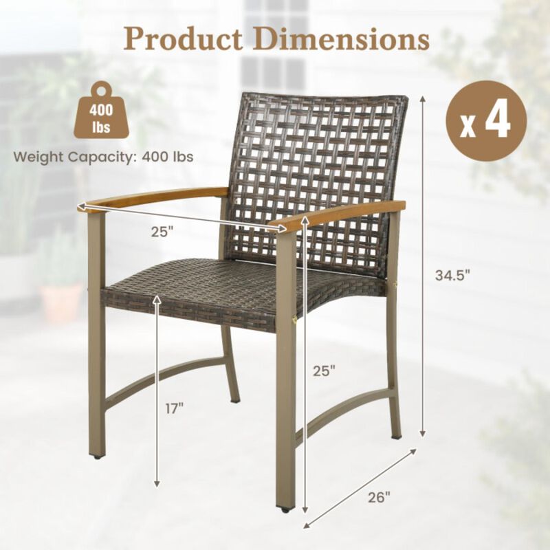 Hivvago Set of 4 Patio Rattan Dining Chairs with Acacia Wood Armrests-Set of 4