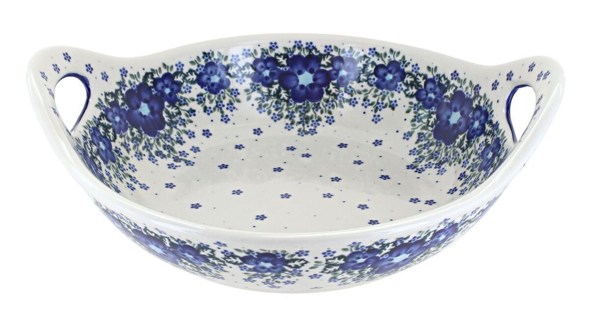 Blue Rose Polish Pottery Daisy Surprise Deep Bowl with Handles