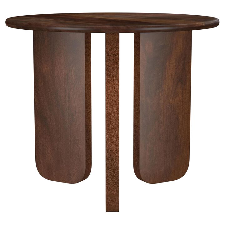 Novo Side End Table, 24 Inch, Three Panel Legs, Brown Mango Wood - Benzara