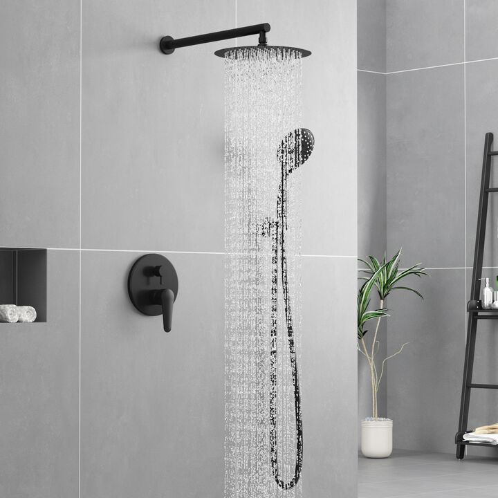 5-Spray Patterns with 2.5 GPM 10 in. Wall Mount Dual Shower Heads Hand Shower Faucets with Valve in Matte Black