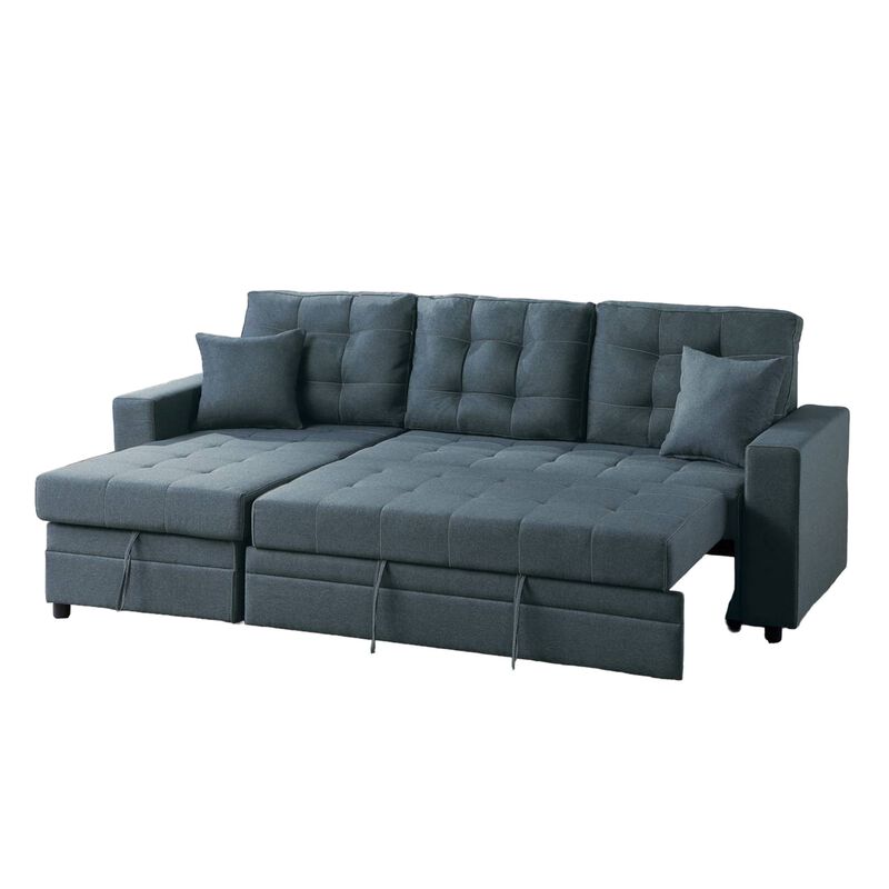 2pc Reversible L Sectional Sofa Set w Pull Out Bed, Slate Gray Fabric - Benzara