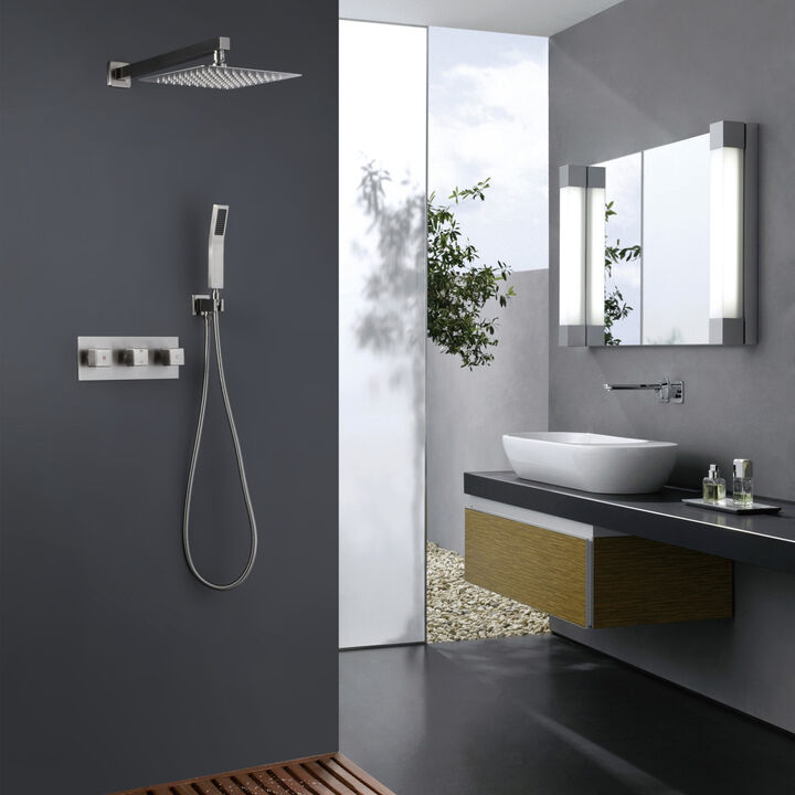 2 Functions Shower Fixtures, 3 Knob Systems, 10" Brushed Nickel