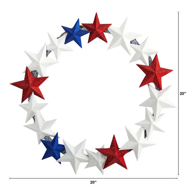 Hivvago 21" Americana Wreath with Stars Red White and Blue