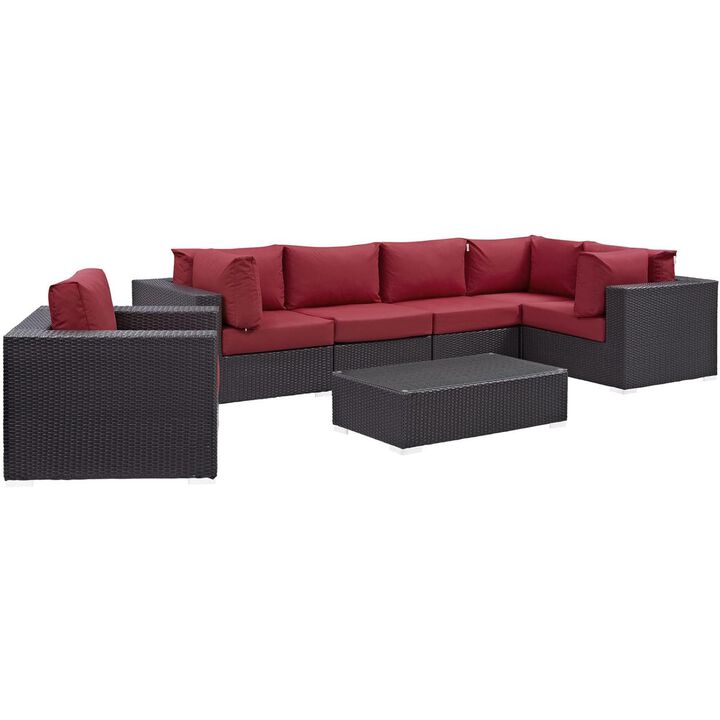 Convene 7 Piece Outdoor Patio Sectional Set - Espresso Red