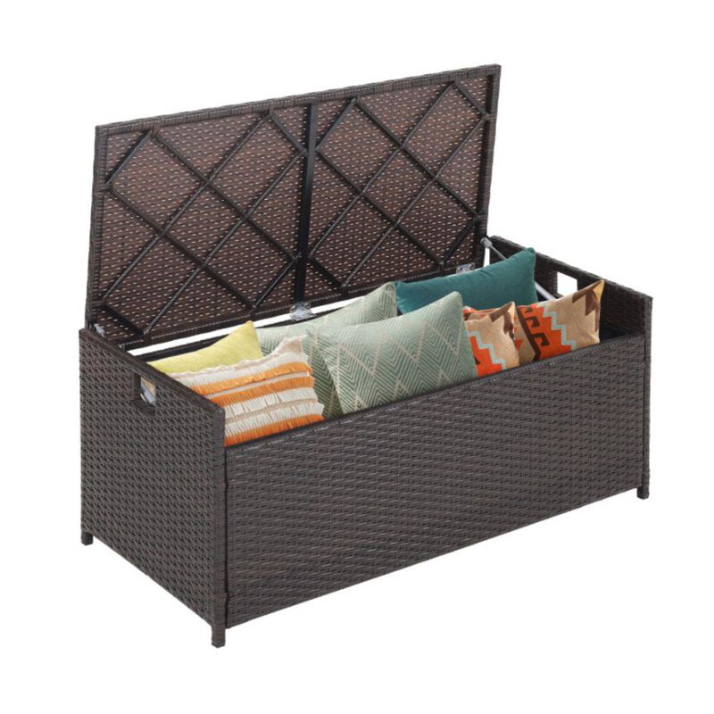 Hivvago 34 Gallon Patio Storage Bench with Seat Cushion and Zippered Liner