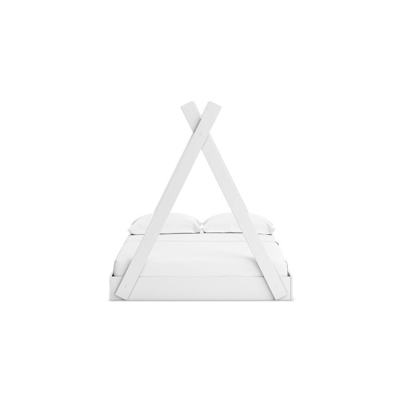Kally Full Size Floor Bed, Tent Style Design, Matte White Wood - Benzara