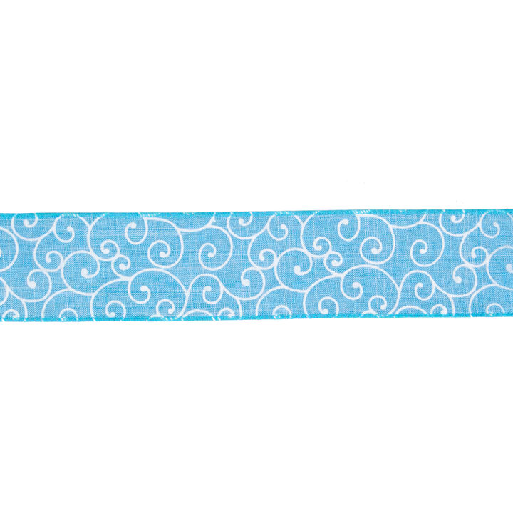 Blue and White Swirl Wired Spring Craft Ribbon 2.5" x 10 Yards