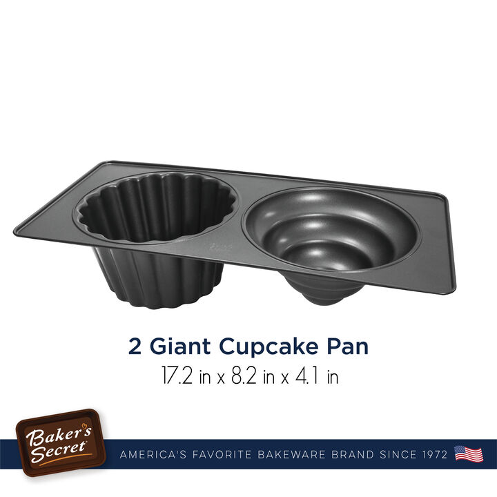 Baker's Secret Jumbp Cupcake Pan, Nonstick Coating & Thick Carbon Steel, Essentials Line, Dark Gray