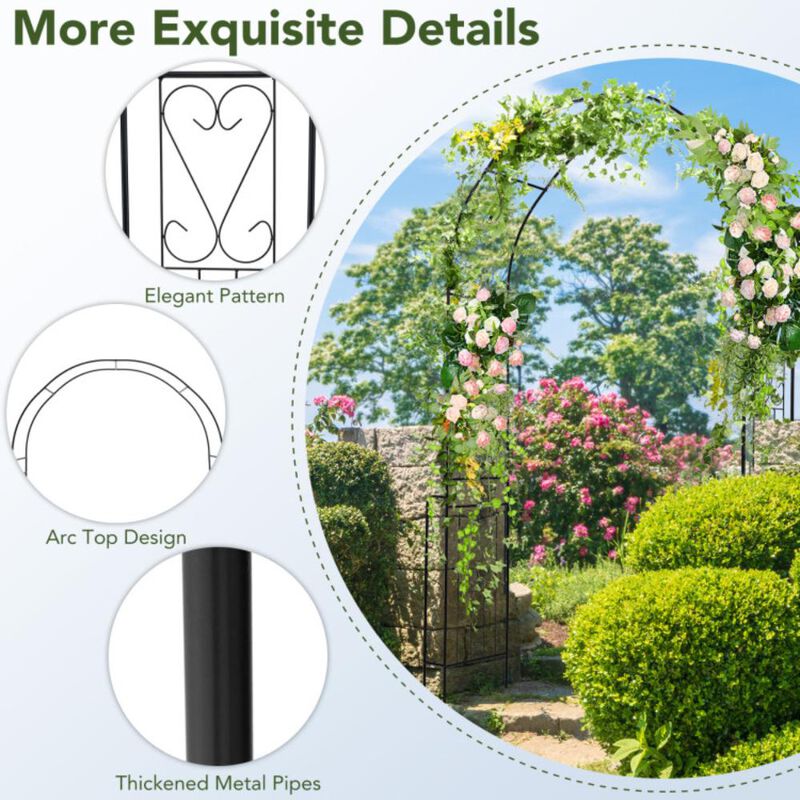 Hivvago 7.9 Feet Metal Garden Arch Backdrop Stand with Fence for Climbing Plants-Black
