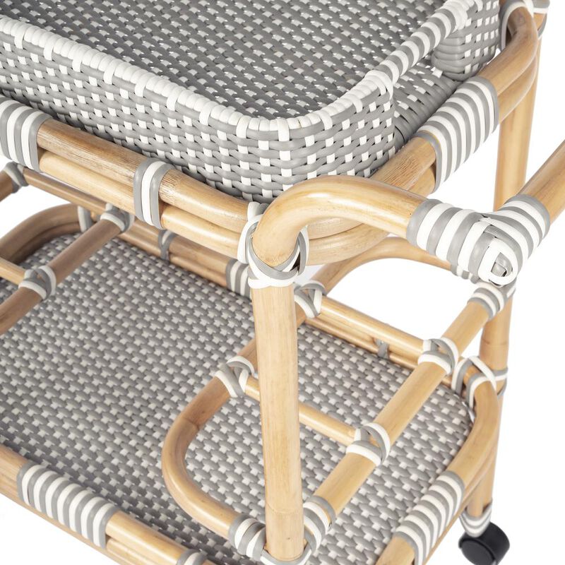 Butler Specialty Selena Grey & Rattan Bar Cart, Gray and White, Natural