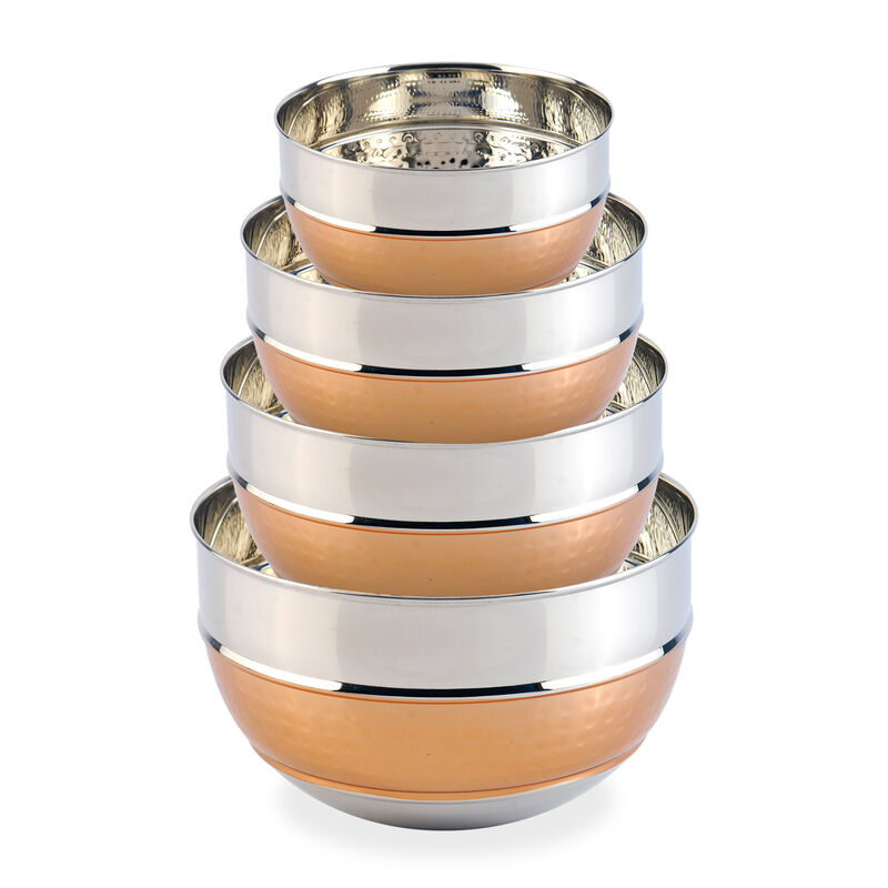 Premium Two Tone Stainless Steel Hammered Mixing Bowls - Set of 4