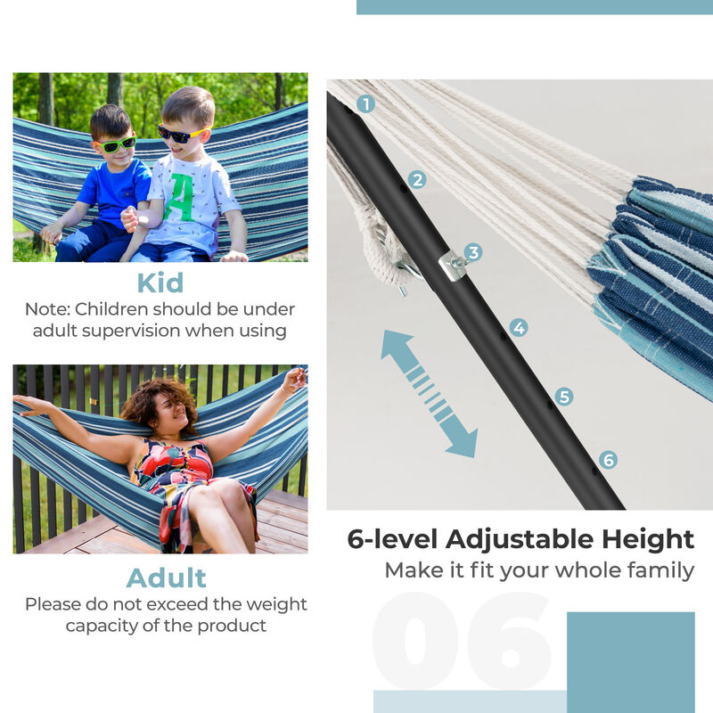 Portable Indoor/Outdoor 2-Person Double Hammock Set with Stand and Carrying Case