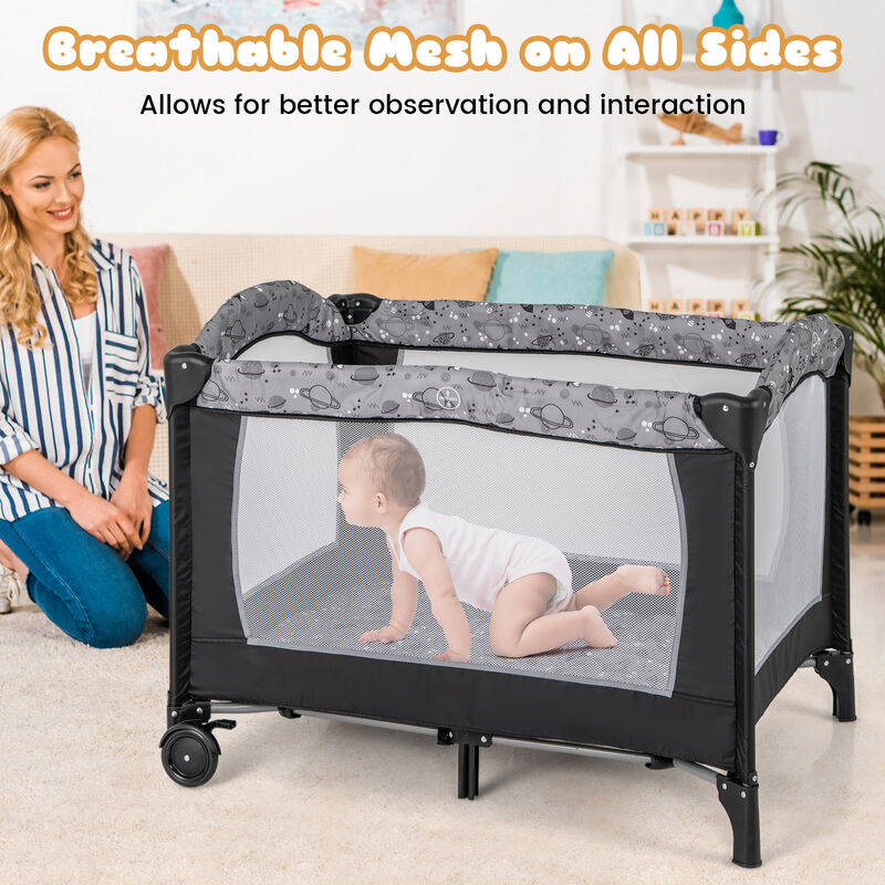 Multi-Functional Baby Playpen with Mattress and Removable Changing Table