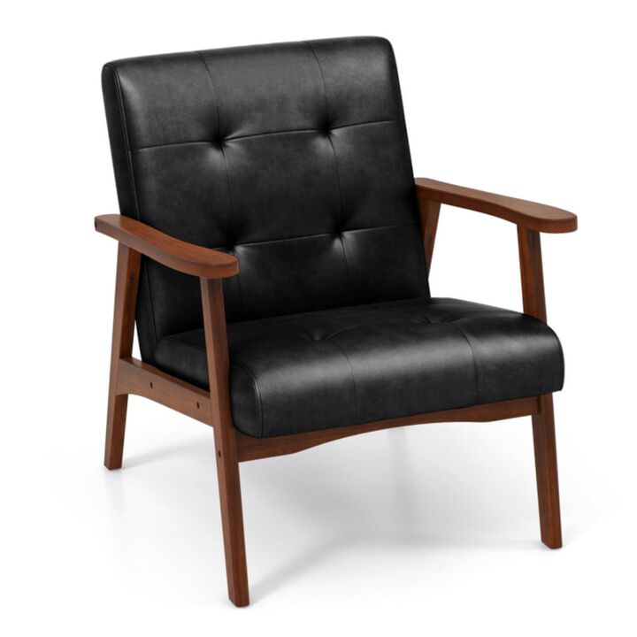 Hivvago Mid Century Modern Accent Chair with Solid Rubber Wood Frame and Leather Cover