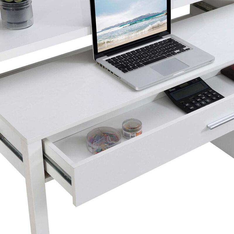 Convenience Concepts Newport JB Console/Sliding Desk with Drawer and Riser, White
