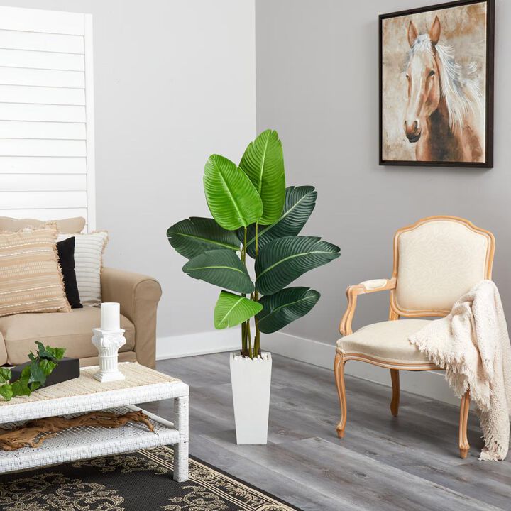 Hivvago 4.5 Feet Travelers Palm Artificial Tree in White Planter