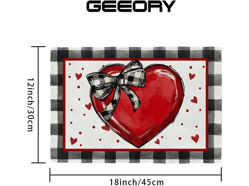 GEEORY Valentine's Day Placemats Hearts Ribbon Bow Polka Dots Farmhouse Holiday Kitchen Dining Table Decoration