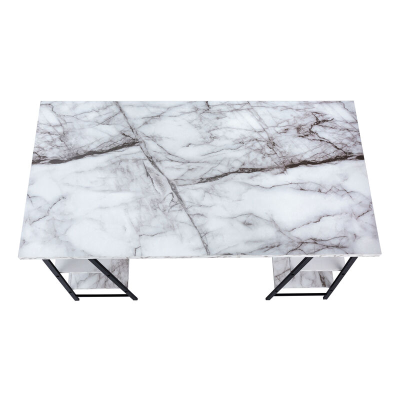 Monarch Specialties I 7527 Computer Desk, Home Office, Laptop, Storage Shelves, 48"L, Work, Metal, Laminate, White Marble Look, Black, Contemporary, Modern