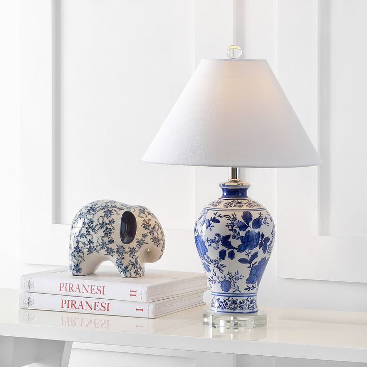 Song Ceramic/Crystal Chinoiserie Floral LED Table Lamp