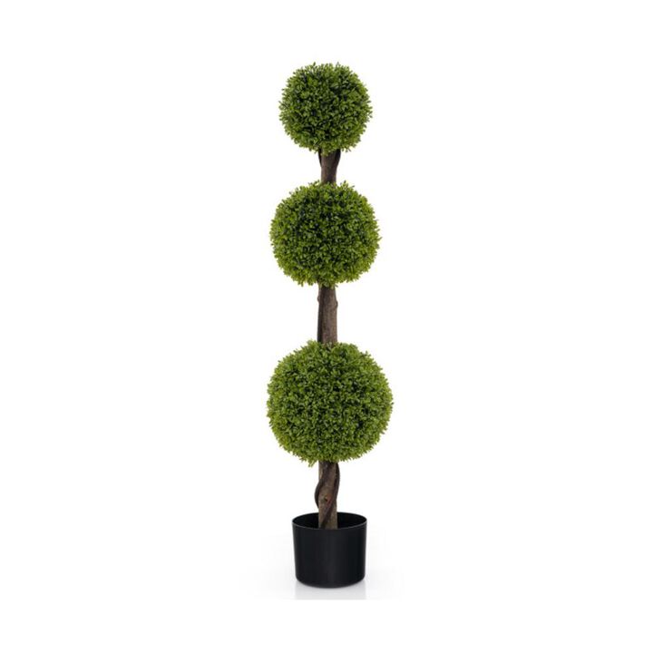 Hivvago 4 FT Artificial Ball Shape Bush Tree with Lush PE leaves and Trunk