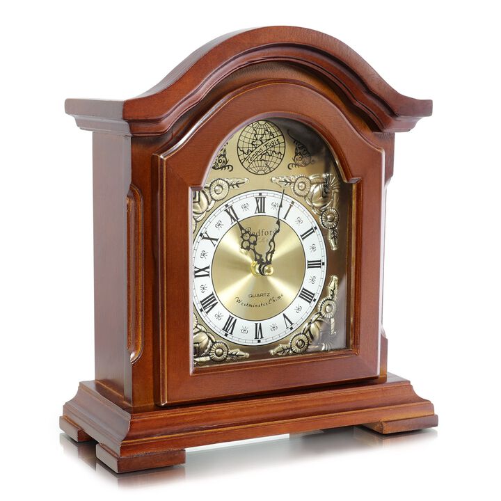 Bedford Clock Collection Redwood Mantel Clock with Chimes
