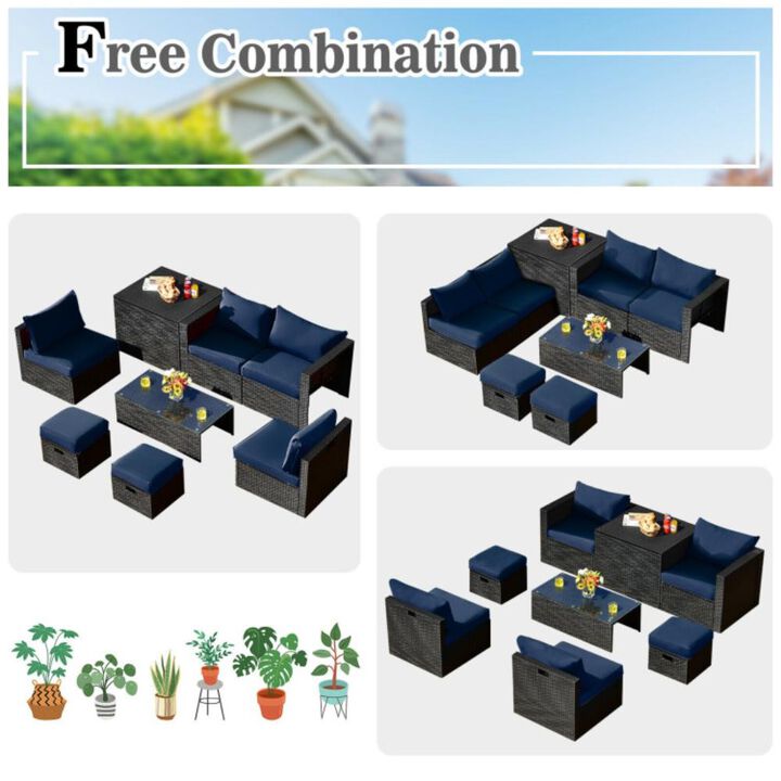 Hivvago 8 Pieces Patio Furniture Set with Storage Box and Waterproof Cover