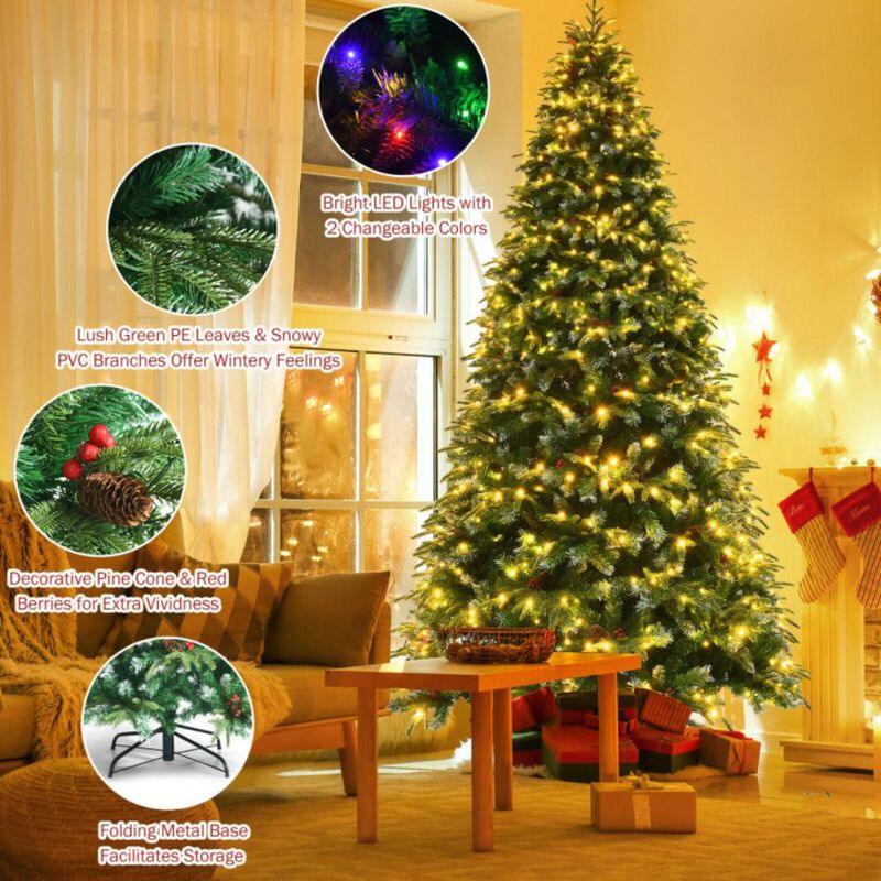 Hivvago Pre-Lit Snowy Christmas Hinged Tree with Flash Modes and Multi-Color Lights