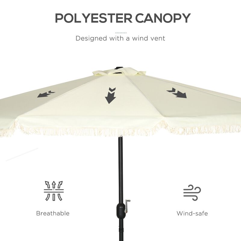 Garden Sun Shade: 9ft Patio Umbrella with Fringed Tassels & 8 Ribs