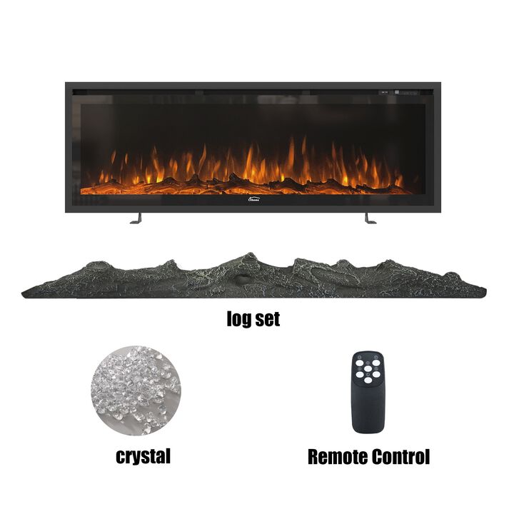 50 in. Recessed Wall-Mounted Freestanding Multifunction Electric Fireplace