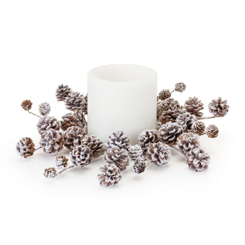 Snowy Pine Cone Candle Ring for Winter Holiday Decor and Festive Ambiance (Set of 2)