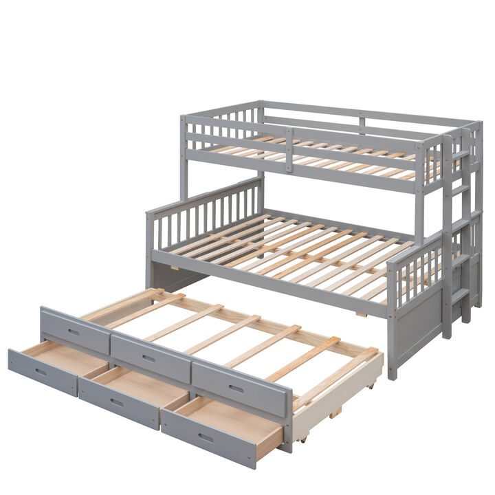 Twin-Over-Full Bunk Bed With Twin Size Trundle, Separable Bunk Bed With Drawers For Bedroom Twin-Over-Full Bunk Bed With Twin Size Trundle, Separable Bunk Bed With Drawers For Bedroom