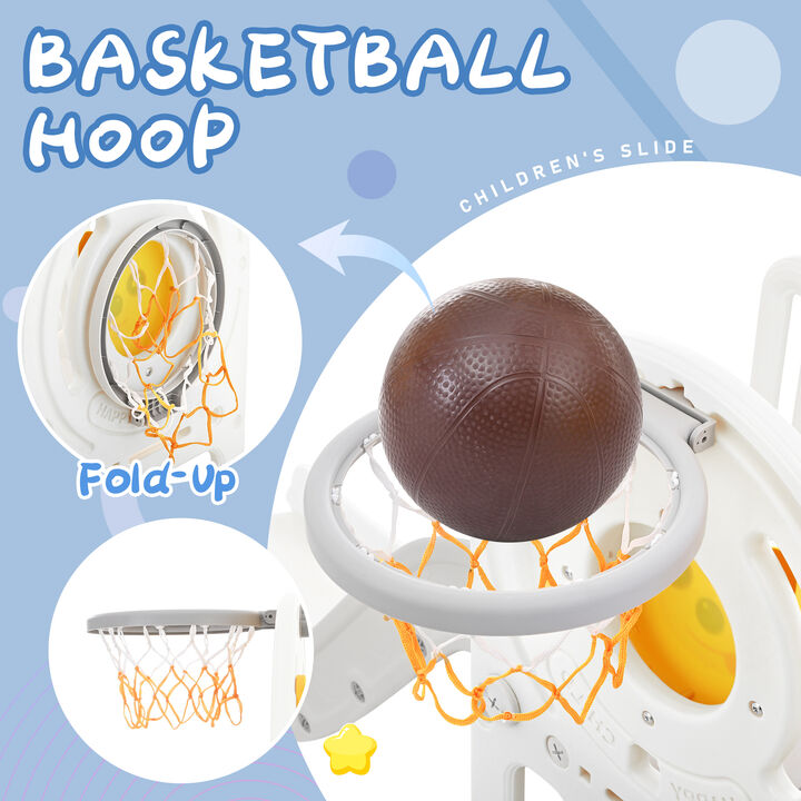 Toddler Climber and Slide Set 4 in 1, Freestanding Slide Playset with Basketball Hoop - Indoor & Outdoor, Kids Playground Climber with Versatile Play Combination for Babies