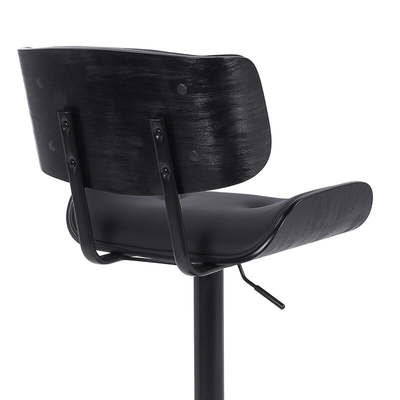 Brooklyn Adjustable Swivel Black Faux Leather and Black Wood Stool with Black Base