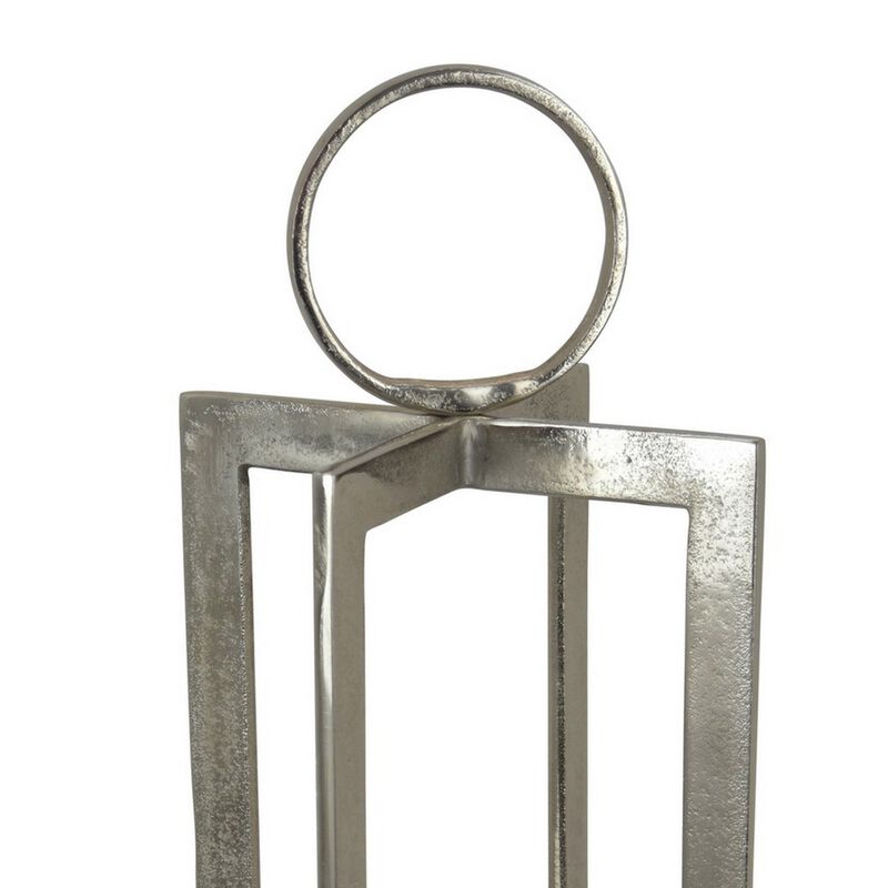 Siana 31 Inch Lantern Candle Holder, Classic Silver Finished Metal - Benzara
